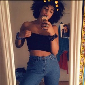 Smocked Black Velvet Bandeau - Urban Outfitters